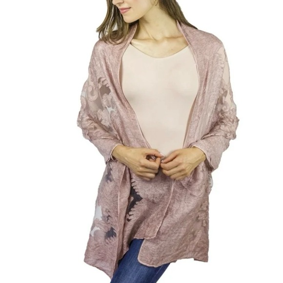 JESSICA MCCLINTOCK BURNOUT BROCADE SHEER DRESSY SHAWL Mauve Lace Scarf  80”x 27” - Picture 1 of 8